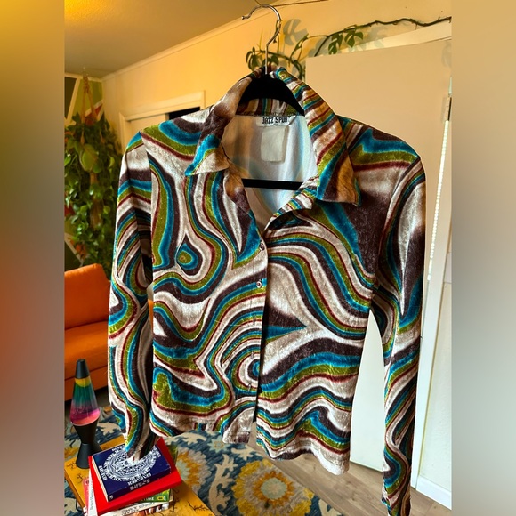 Vintage 70s velvet button down top Jazzsport - Picture 1 of 5